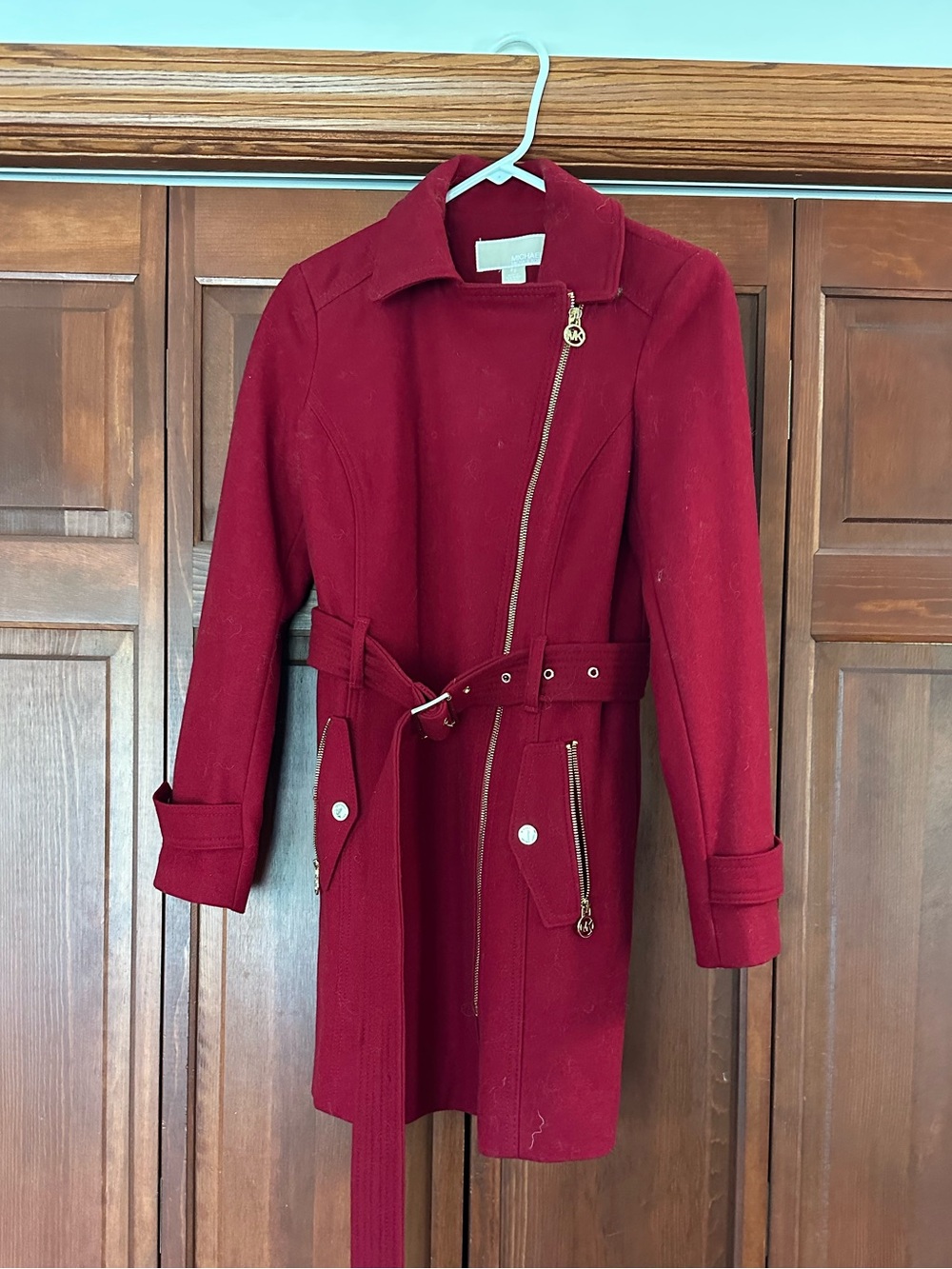 Michael Kors Red Wool-Blend Asymmetrical Trench Coat